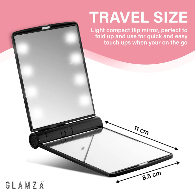 [Australia] - Glamza LED Light Foldable Illuminated Make Up Cosmetic Flip Beauty Vanity Mirror Travel 