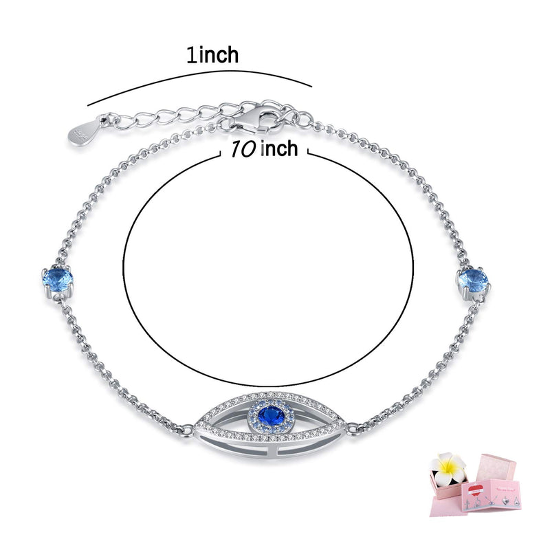 [Australia] - FREECO Anklet for Women Girl 925 Sterling Silver Third Blue Evil Eye Protection Charm Adjustable Foot Anklet Bracelet for Women 11 inch 