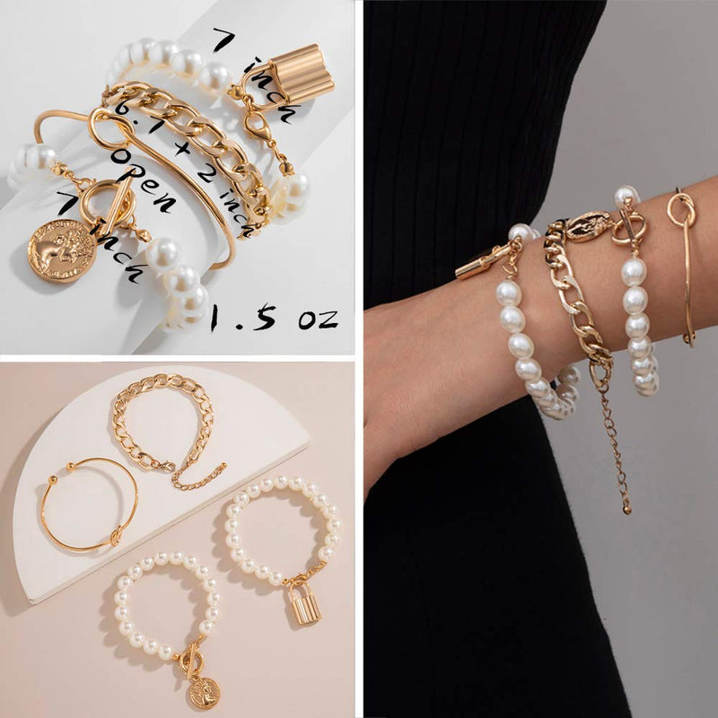 [Australia] - IFKM 6 PACK (24 PCS) Boho Gold Chain Bracelets Set for Women Girls, 14K Gold Plated Multiple Layered Stackable Open Cuff Wrap Bangle Adjustable Link Italian Cuban Jewelry for Women Girls Gift 