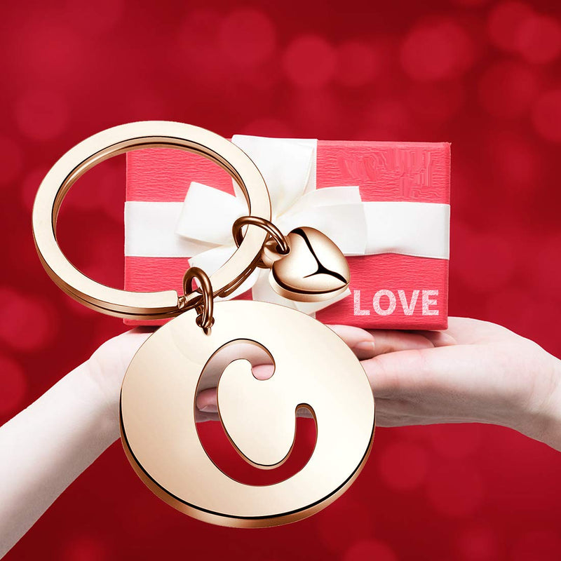 [Australia] - HOLLP Initial Disc Charm Keychain 26 Initial Letter Alphabet Key Ring A-Z Initial English Charm Keychain Rose Gold-C 