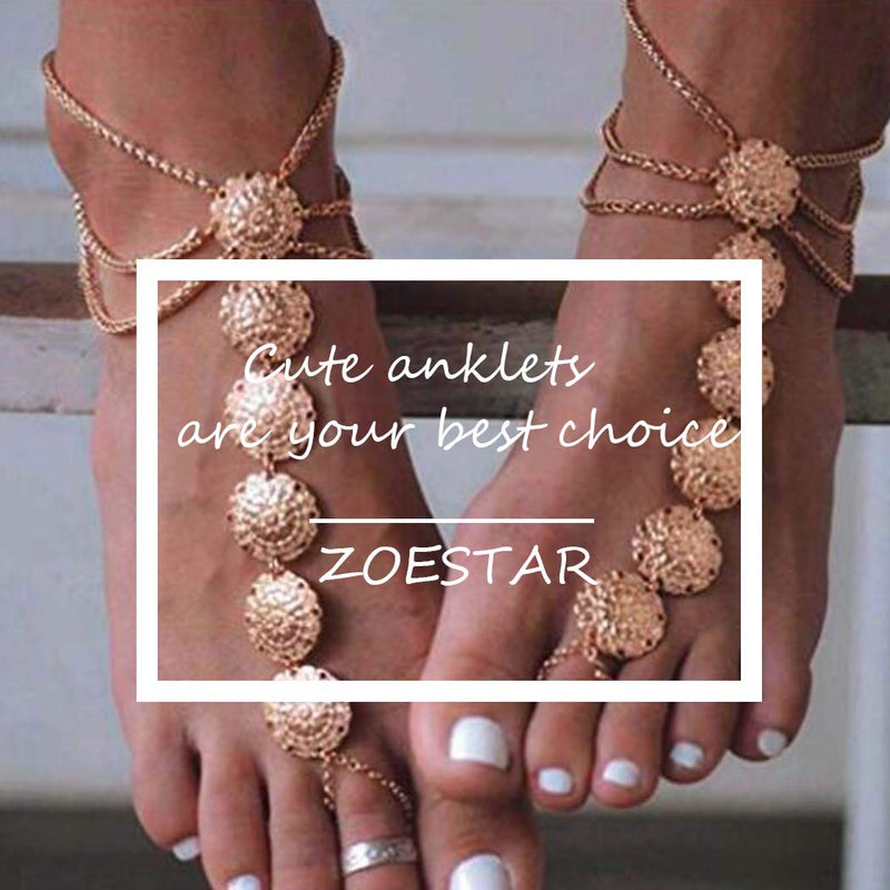 [Australia] - Zoestar Boho Coin Anklet Bracelet Summer Beach Coin Foot Jewelry Accessories for Women（2 PCS) 