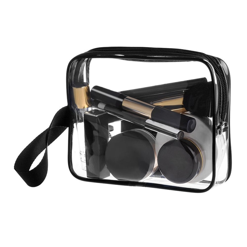 [Australia] - 3pcs/pack Sariok Clear Toiletry Bag with Zipper TSA Approved Travel Cosmetic Bag PVC Make-up Pouch Handle Straps for Women Men, Carry On Airport Airline Compliant Quart Bags 3-1-1 Kit Luggage 1.black 