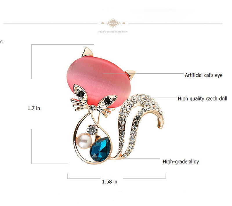 [Australia] - HSQYJ Pretty Animal Brooches Rose Gold and Platinum Plated Full Shining Crystal Brooch Pink Cat's Eye Brooch Pins Rose gold cat brooch 