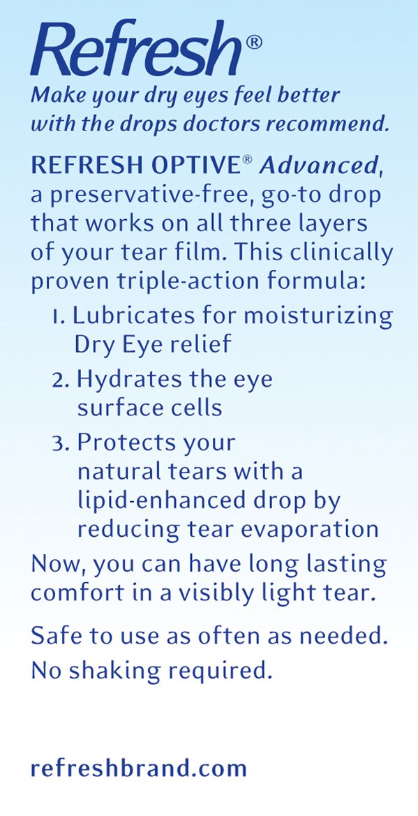 [Australia] - Refresh Optive Advanced Lubricant Eye Drops, Preservative-Free, Single-Use Containers, 0.01 Fl Oz - 30 Count (Pack of 1) 