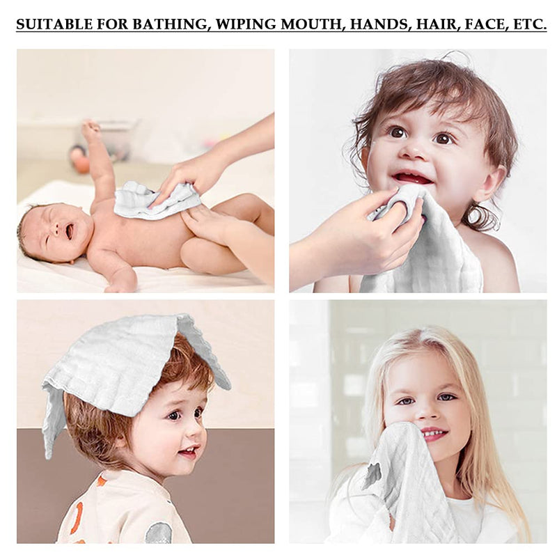 [Australia] - 10Pcs Baby Muslin Squares，Soft Face Towel Water Absorption Feeding Towel Handkerchief Towel Hand Towel,Kids Kerchief for Baby Adult Infant Kids Children 30 x 30cm (White) 
