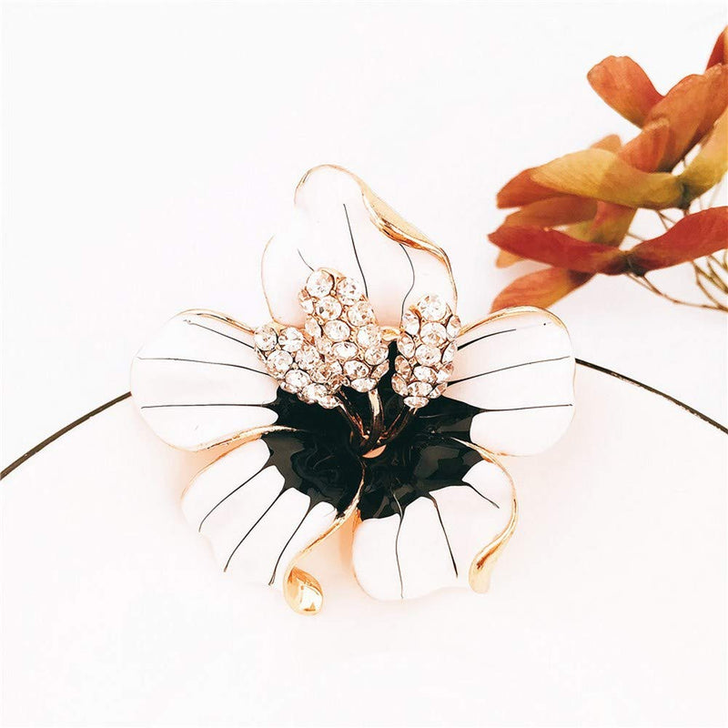 [Australia] - SKZKK Fashion Enamel Lapel Pin Lily Flower Brooch Pins,Broaches and Pins for Women Crystal Diamond Alloy Plating White 