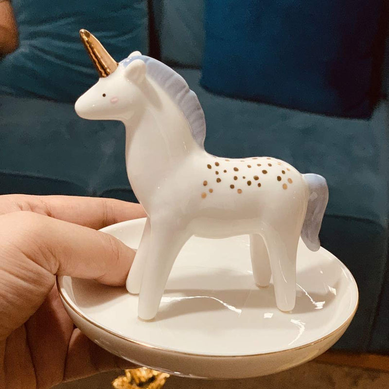 [Australia] - Vellarr Unicorn Ring Holder Dish Ceramic Jewelry Plate Jewel Display Organizer Trinket Tray, Engagement Wedding Gift 