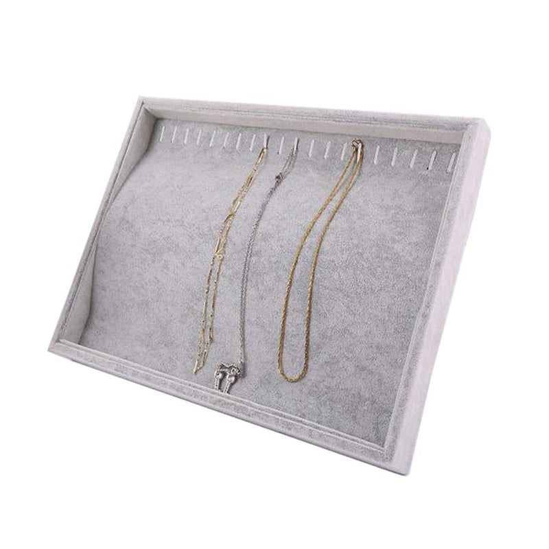 [Australia] - Papinimo Gray Velvet 20 Hooks Jewelry Necklace Holder Tray Organizer Box Display Holder Bracelet Chains Chockers Storage Case Drawer Insert Stackable Gray necklace tray 