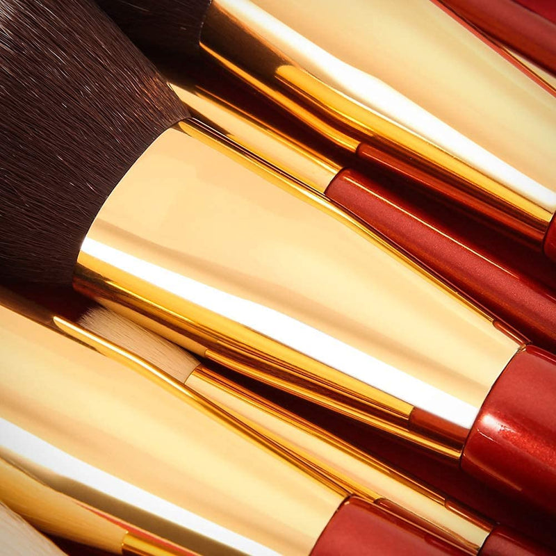 [Australia] - DUcare Makeup Brushes Red 10 Piece Makeup Brush Set with Case Premium Synthetic Hairs Kabuki Foundation Blending Eye Cosmetic Brushes Kit 10PCS 