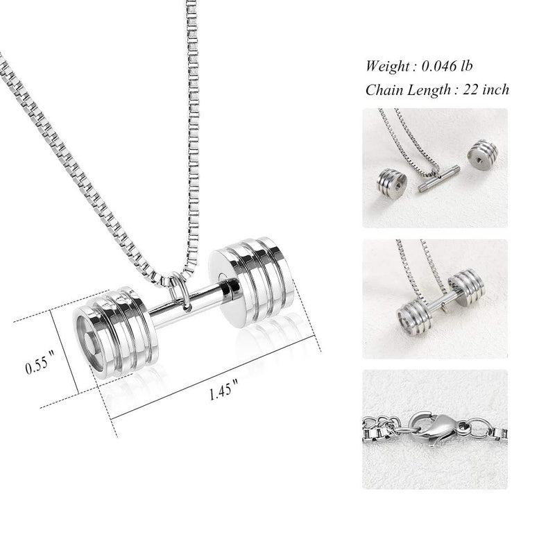 [Australia] - XSMZB Dumbbell Cremation Jewelry for Ashes Pendant Locket Stainless Steel Keepsake Ash Jewelry Memorial Urn Necklaces for Ashes Silver 