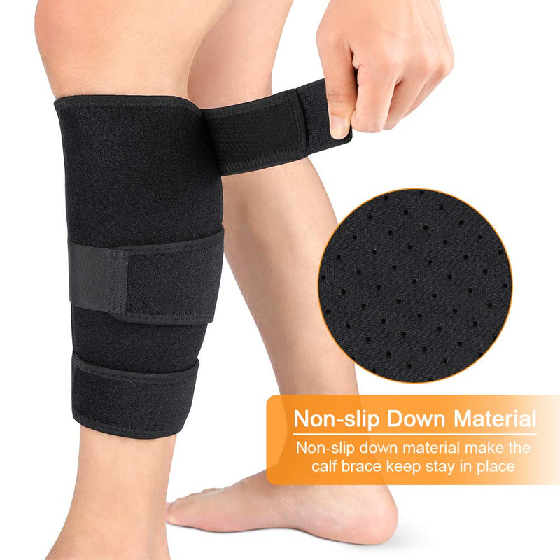 [Australia] - Calf Brace, Shin Splint Support Lower Leg Compression Wrap with Adjustable Three Anti-Slip Strap Support for Pulled Calf Muscle Pain Strain Injury, Sprain and Swelling, Fits Men and Women (Black) 