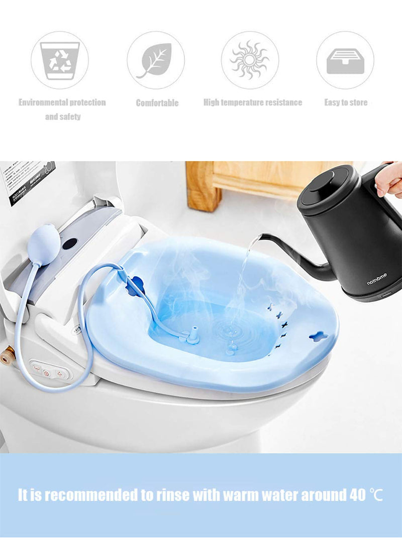 [Australia] - Sitz Bath for Toilet Hemorrhoids - MissZM, for Postpartum Pregnant-Women or Hemorrhoids, Non-Foldable Hangable Storage Large-Capacity Private Care Washing Anti-Overflow Toilet Seat(Blue with Flusher) Blue With Flusher 