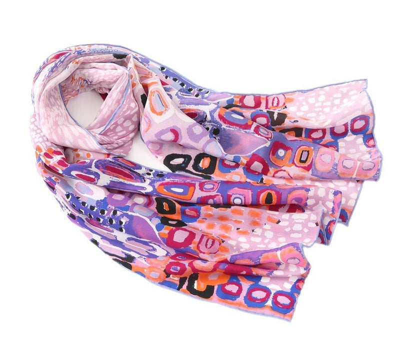 [Australia] - Prettystern Multicoloured Modern Art Printing pure silk scarf shawl 63.0" X 17.0" P278 Purple 