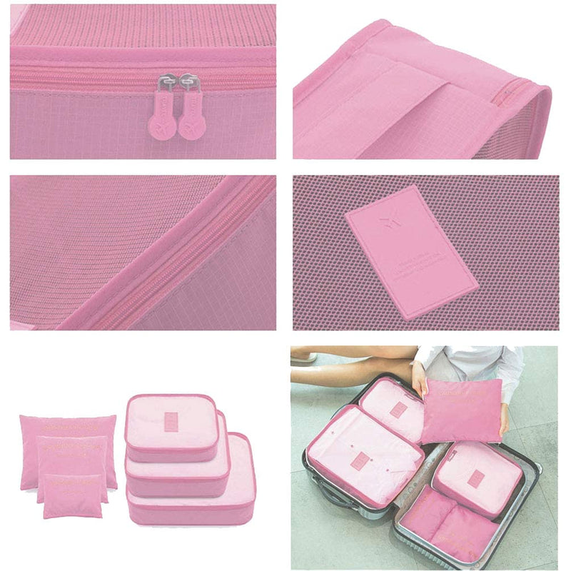 [Australia] - KuTi Kai Packing Cubes Bag Durable Travel Luggage Organisers Suitcase Storage Bags Travel Essential Compression Pouches (6Pcs/Pack, Light-Pink) 6Pcs/Pack 