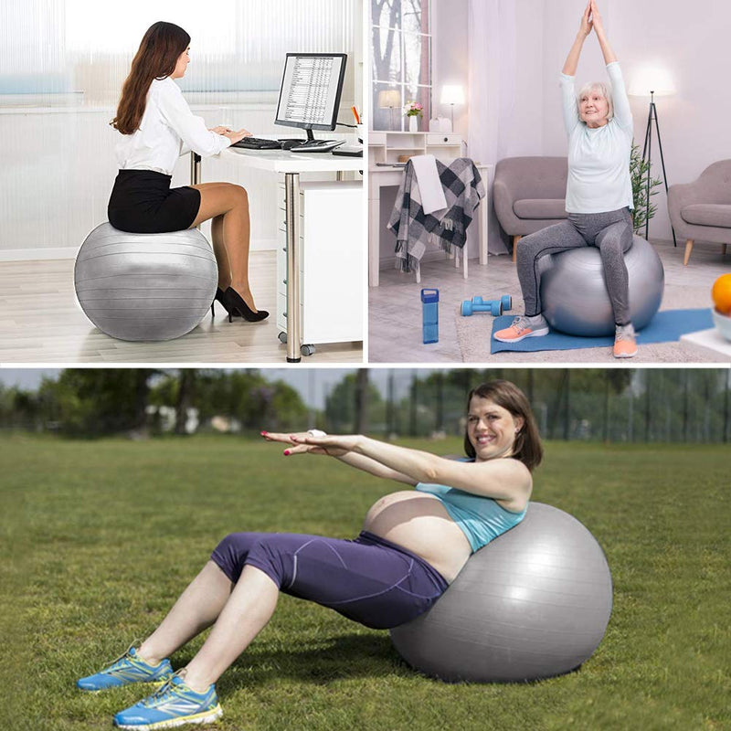 [Australia] - SIYWINA Exercise Ball Yoga Ball Chair 55cm,65cm Birthing Ball Maternity Ball with Quick Pump Anti-Burst for Pilates, Fitness, Pregnancy Silver 55cm（21.6〃） 