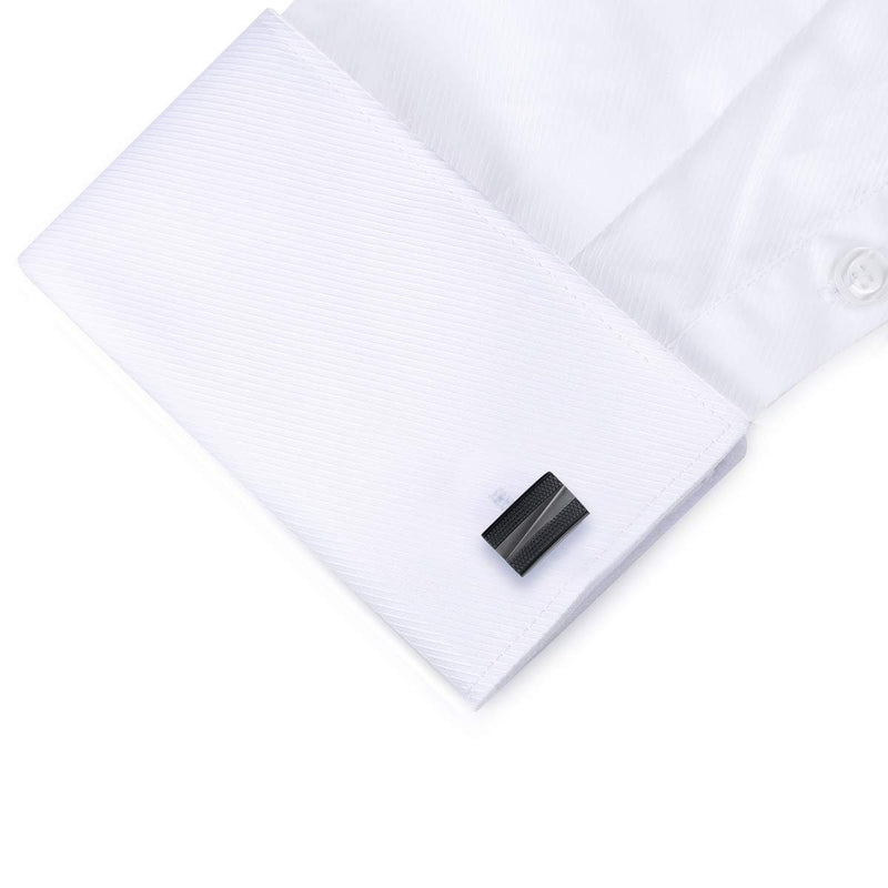 [Australia] - HONEY BEAR Rectangle Cufflinks for Men Shirt Steel Business Wedding Gift Black 