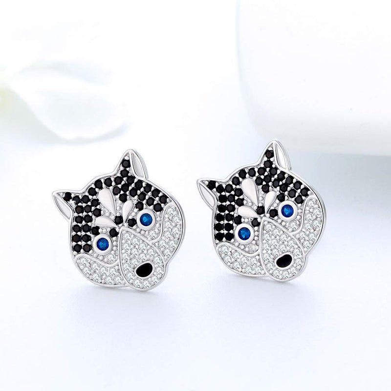 [Australia] - Ginger Lyne Collection Koko The Siberian Husky Puppy Dog Lover Gifts Sterling Silver Chain Necklace Stud Earrings or Set CZ Pendant Charm Dog Paw Pet Gift Jewelry for Women Girls Dog Mom 
