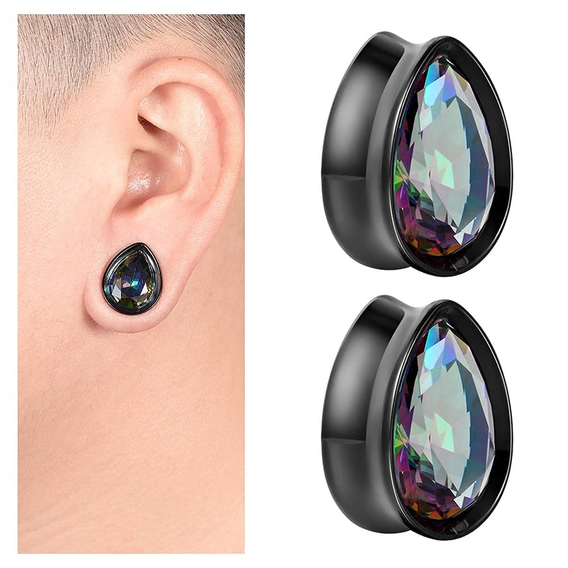 [Australia] - PUNKYOUTH Surgical Steel Teardrop Zircon Double Flared Ear Tunnels And Plugs Stretcher Expander Sold As Pair Gauge 8mm-25mm Black: 00g(10mm) 