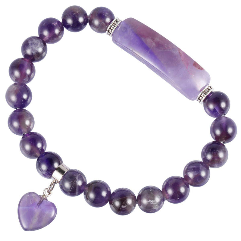 [Australia] - TUMBEELLUWA Healing Stone Bracelets 8mm Beads Chakra Crystal Energy Heart Charm Bracelet Handmade Jewelry for Women #1 amethyst crystal stone 