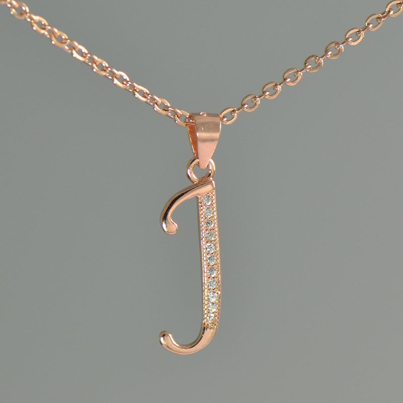 [Australia] - Paialco Jewelry 14K Rose Gold Plating Sterling Silver Initial Alphabet Pendant Necklace 18" J 