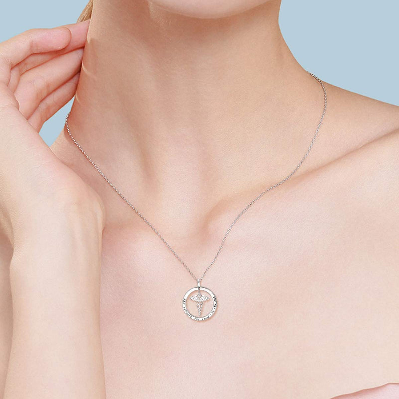 [Australia] - WINNICACA [ Caduceus and Stethoscope ] Sterling Silver Nurse Themed Pendant Necklace Mother Day Jewelry Gifts for Women Nurse Doctor Student Caduceus Necklaces 