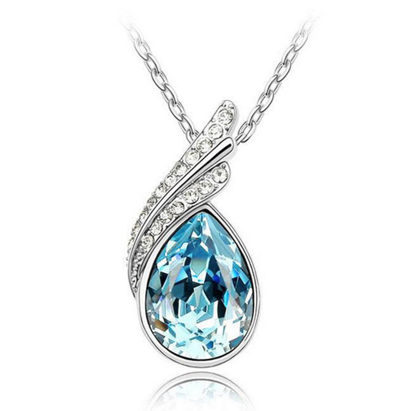 [Australia] - MAFMO Bridal Water Drop Jewelry Set Crystal Pendant Necklace Bracelet Stud Earrings Light Blue 