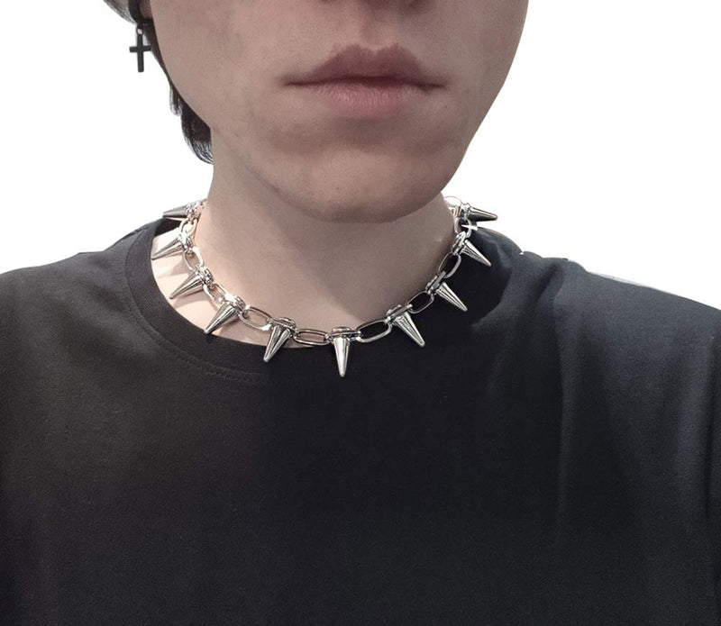 [Australia] - Streetwear Punk Choker Necklace Rivet(Silver) 