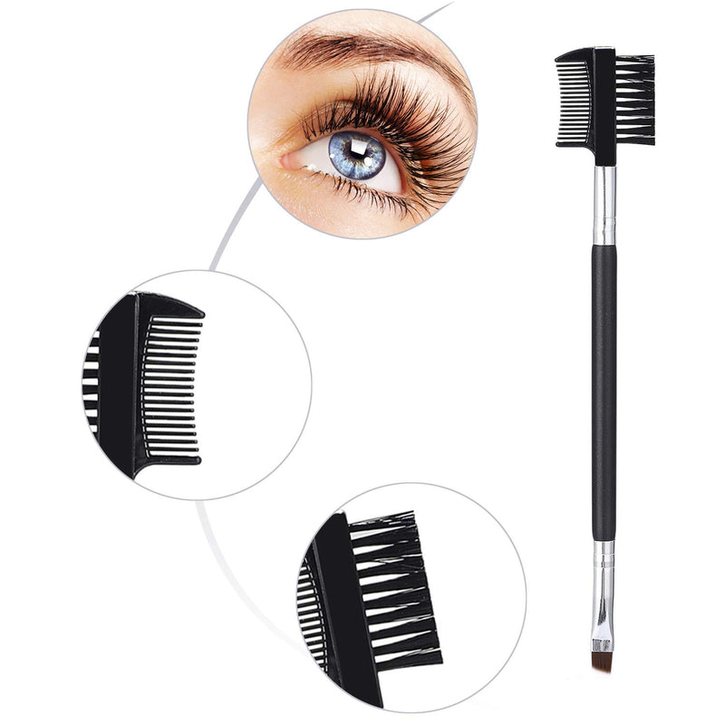 [Australia] - 2 PCS Duo Eyebrow Brush, Angled Eyebrow Brush & Eyelash Comb Set Professional Eye Powder Foundation Brush 