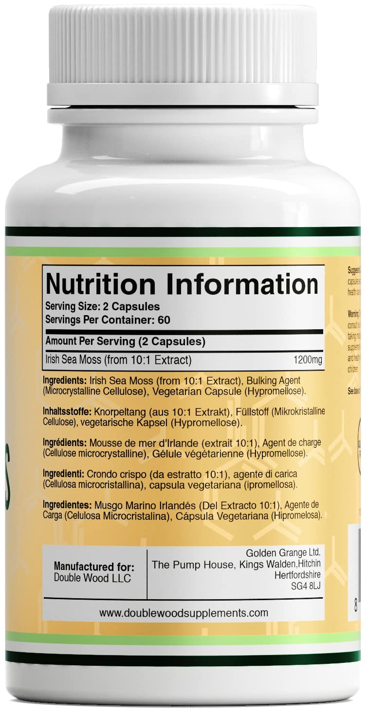 [Australia] - DW Irish Sea Moss Capsules | 120 Sea Moss Supplements - High Strength 1200mg Sea Moss per Serving | Non-GMO & Gluten Free | Manufactured in The UK 120 count (Pack of 1) 