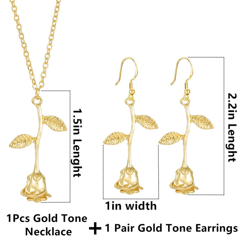 [Australia] - CULOVITY Rose Pendant Necklace Earrings Set - 3D Flower Handmade Jewelry Set for Women Mother's Day Valentine's Day Idea Gift Better Quality: 18K Gold FiII and Durable 