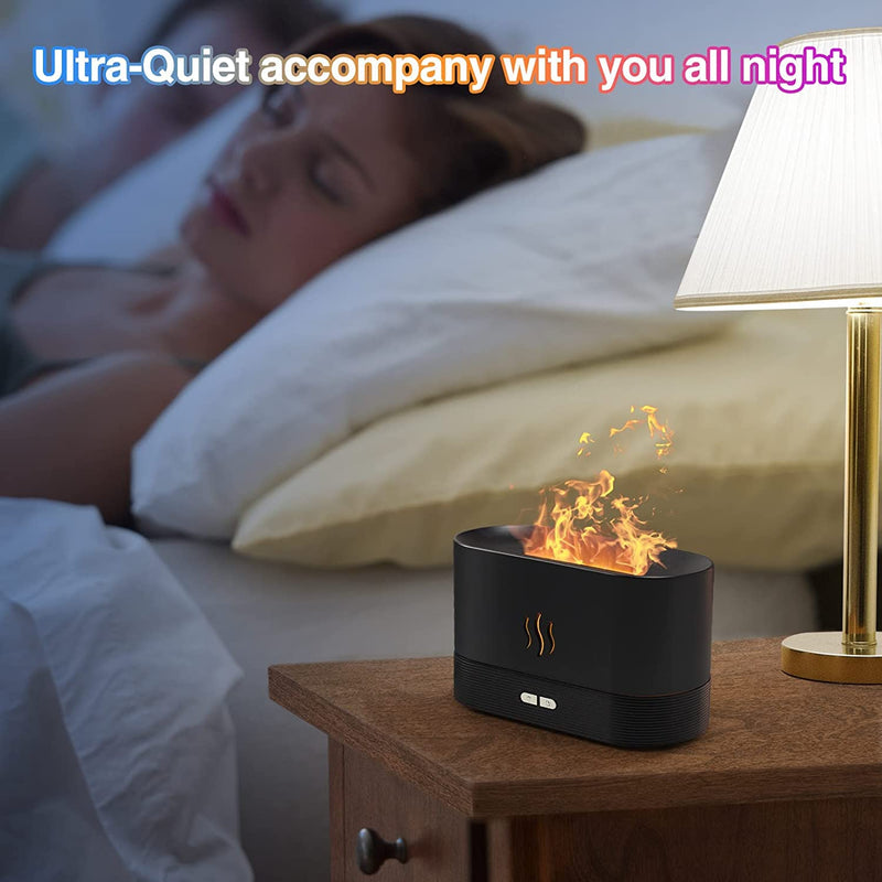 [Australia] - Flame Air Aroma Diffuser Humidifier, 7 Flame Color Noiseless Essential Oil Diffuser for Home,Office,Yoga with Auto-Off Protection (Black) Black 