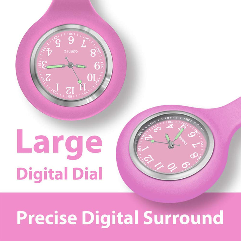 [Australia] - Nurse Watch Brooch, Silicone with Pin/Clip, Glow in Dark Design, Health Care Nurse Doctor Paramedic Medical Brooch Fob Watch Pink 
