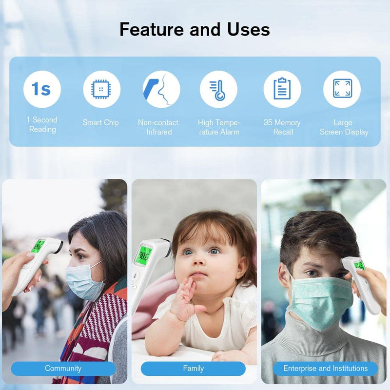 [Australia] - Forehead Thermometer, Baby and Adults Thermometer with Fever Alarm, LCD Display and Memory Function, Ideal for Whole Family (White) White 