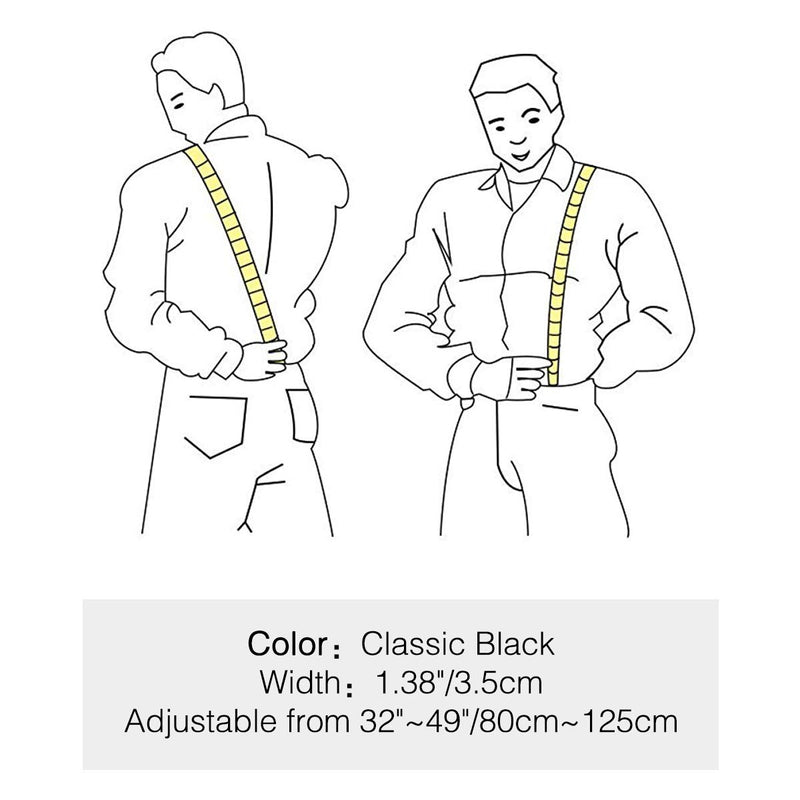 [Australia] - Y Back Mens Suspenders, with 6 Strong Clips Wide Adjustable Elastic Braces for Casual&Fomal by Grade Code Black 