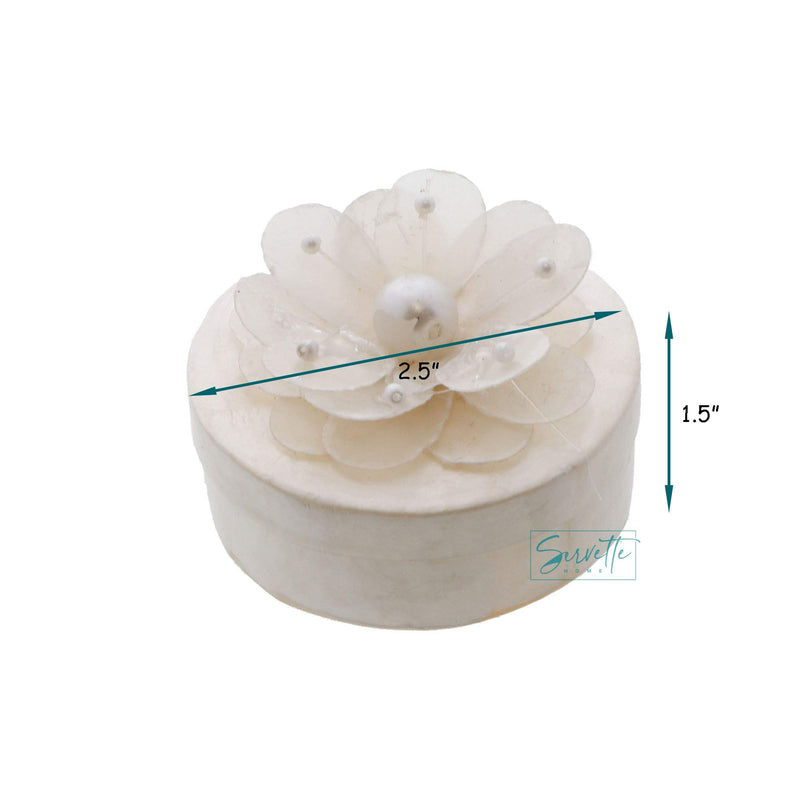 [Australia] - Li'Shay Small Round White Capiz Flower Jewelry Trinket Box for Women White Single 