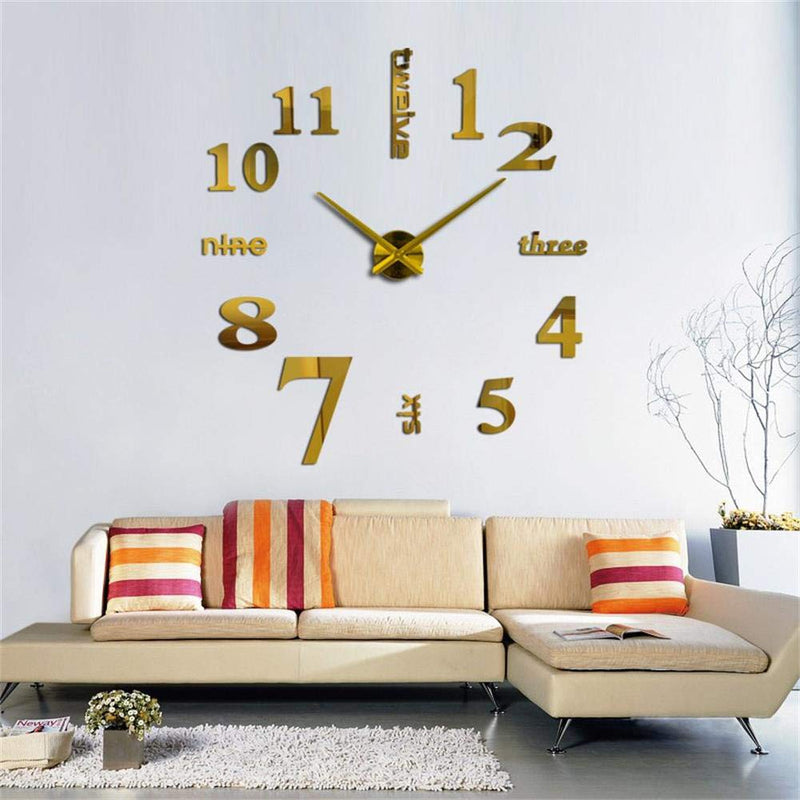 [Australia] - New 3D DIY Mirror Surface Wall Clocks Modern Design Living Room Decorative Wall Watches Gold 