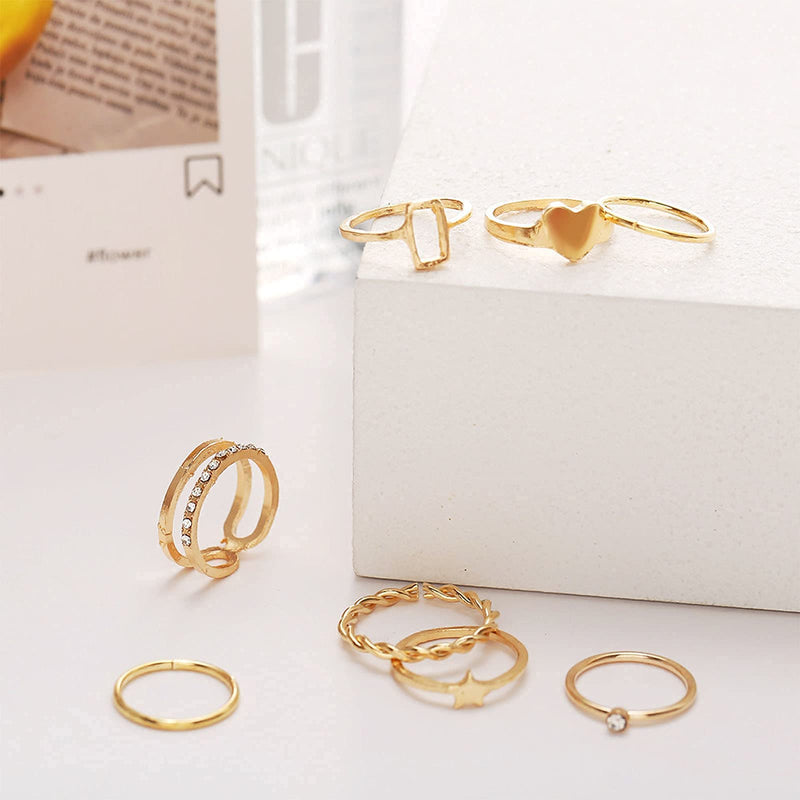 [Australia] - Yheakne Boho Gold Rings Set Stacking Gold Knuckle Rings Minimalist Hollow Rings Midi Finger Rings Fashion Joint Rings Accessories for Women and Teen Girls Style A 