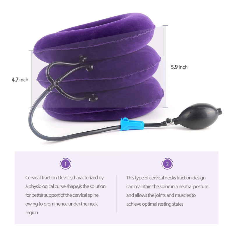 [Australia] - Cervical Neck Traction Device,Three Tube Quick Inflation,Relieves Neck Shoulder Pain,Effectively Corrects Bad Sitting Posture (Including Health Care Tutorial),Cervical Stent (Purple) Purple 