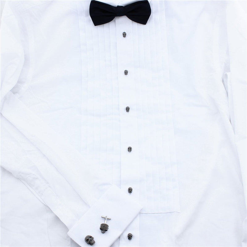 [Australia] - HAWSON Skull Black Cufflinks and Dress Shirt Studs Set for Tuxedo Party Accessories Gift Small 6-Silver 
