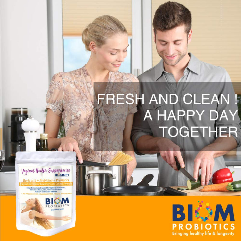[Australia] - Biom Probiotics Prebiotics Boric acid Suppositories . Feminine Health Probiotic for Infections & pH Essentials VEGAN,PARABEN-FREE (10) 