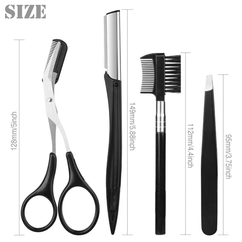 [Australia] - 4 Pcs Eyebrow Trimming Kit Eyebrow Grooming Set with Tweezers Scissors Eyebrow Razor and Eyebrow Brush for Women and Men 