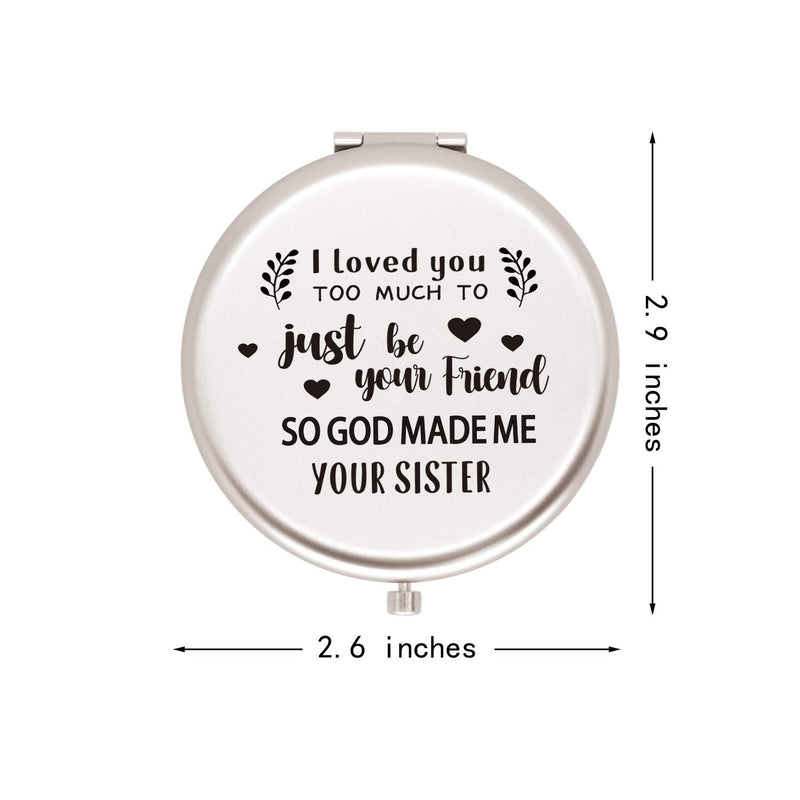 [Australia] - Muminglong Frosted Compact Mirror for Sister from Sister,Brother, Birthday, Christmas Ideas for Sister-SisterI love you too much (Silver) Silver 
