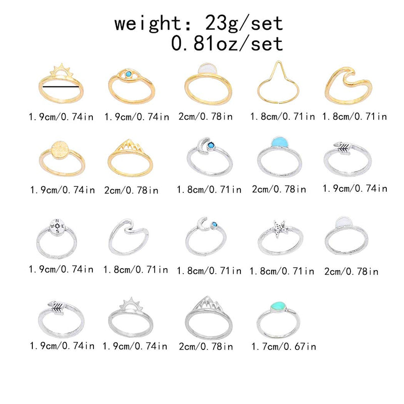 [Australia] - FUTIMELY Boho Retro Stackable Rings Sets for Teen Girls Women,Peak Sea Wave Compass Turquoise Rhinestone Knuckle Joint Finger Kunckle Nail Ring Sets GOLD 