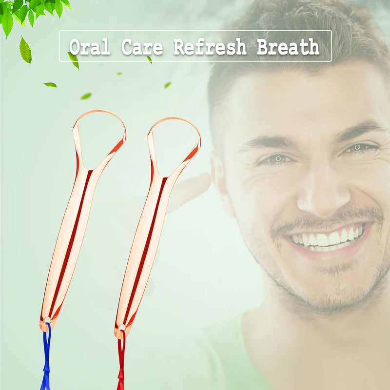 [Australia] - Copper Tongue Scrapers for Adults(2 Pack) with Travel Case, Cure Bad Breath (Medical Grade), Stainless Steel Tongue Cleaners, 100% BPA Free Metal Tongue Scrapers Fresher Breath in Seconds.by RONAVO Wider-rose Gold 
