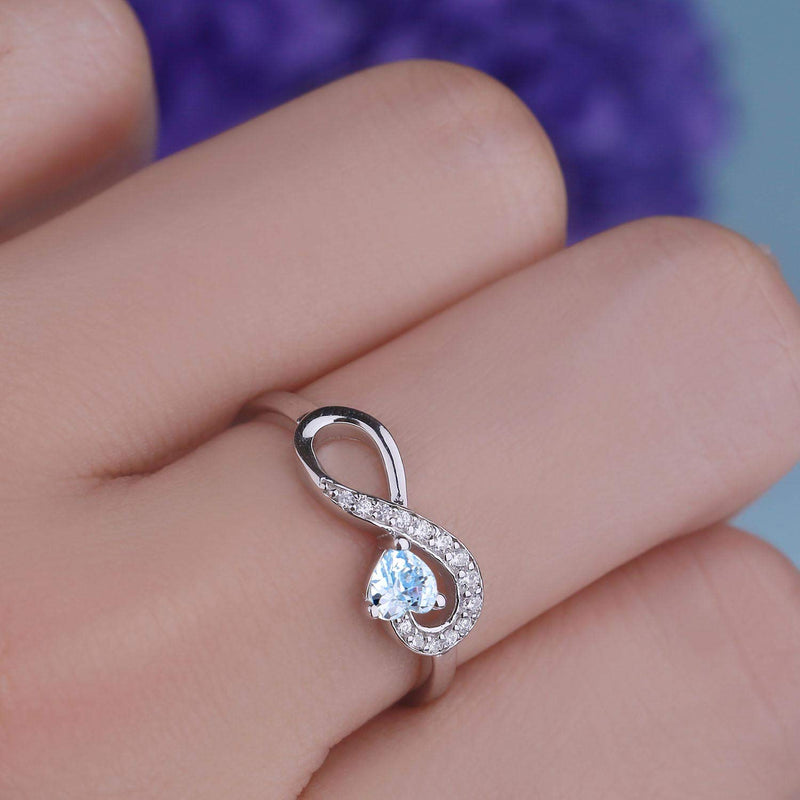 [Australia] - JO WISDOM Infinity Heart Promise Rings for Her Sterling Silver Friendship Ring Aquamarine-March Birthstone 5 