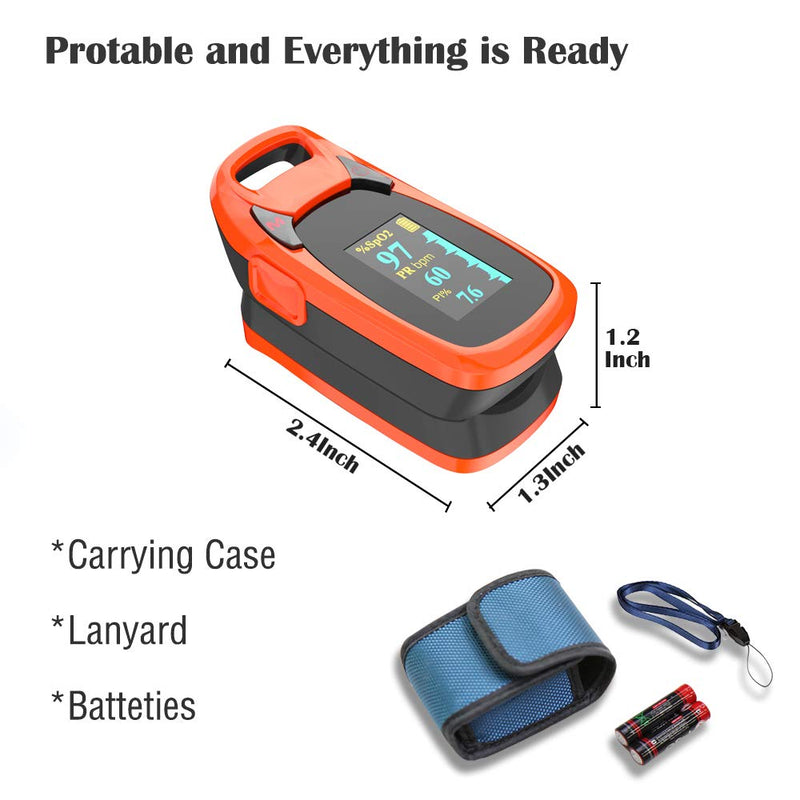 [Australia] - Fingertip Pulse Oximeter with Plethysmograph and Perfusion Index, Include Carrying case, Large OLED Digital Display Blood Oxygen Saturation Monitor Heart Rate Monitor (Color: Red-Orange) 