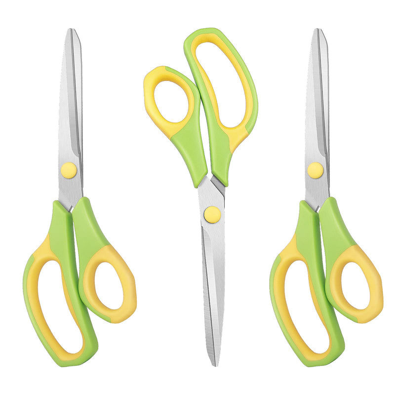 [Australia] - Asdirne Scissors, Scissors Set with Sharp Stainless Steel Blades and Soft Grip Handles, Suitable for Cutting Paper, Cardboard, Fabric, etc., 3PCs, Yellow/Green 