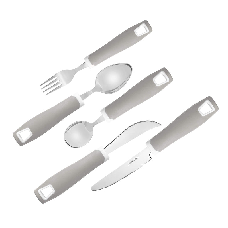 [Australia] - Special Supplies Adaptive Utensils 5-Piece Set Non-Weighted, Non-Slip Handles for Hand Tremors, Arthritis, Parkinson’s or Elderly Use - Stainless Steel Knife, Rocker Knife, Fork, Spoons - Gray 