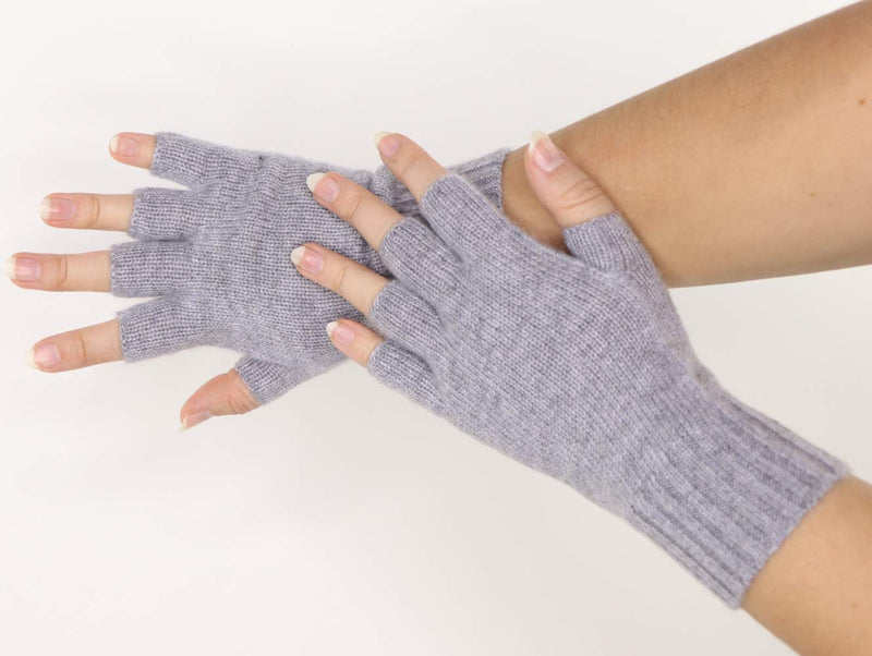 [Australia] - Prettystern 100% cashmere Half-finger Gloves Wirst Warmers Gauntlets cuffs for Women, 7.9" / 3.54" Light Grey 