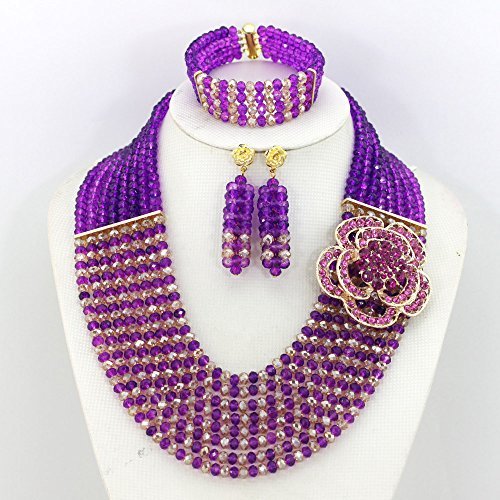 [Australia] - Africanbeads 8 Rows Purple Champagne Crystal Jewelry Set,Bride Jewelry Set,Wedding Beads Jewelry Set 